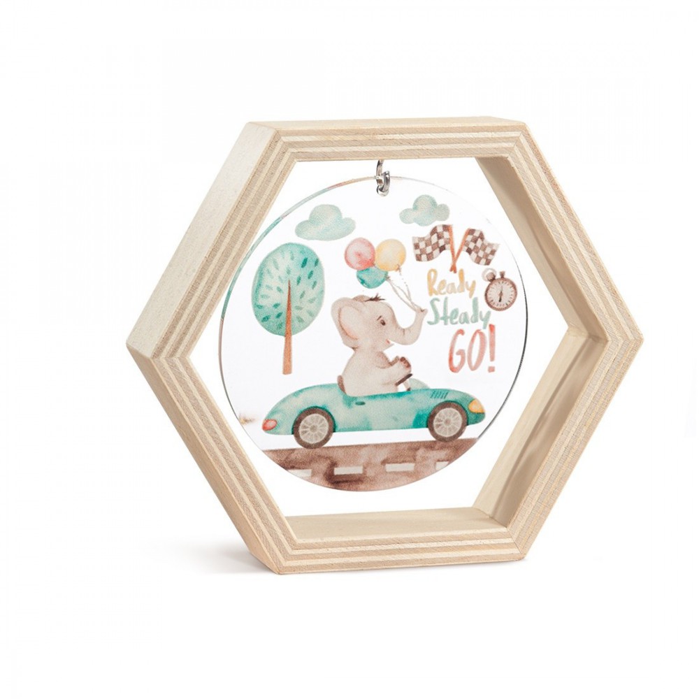 Ξύλινο Εξάγωνο Καδράκι με Plexi 