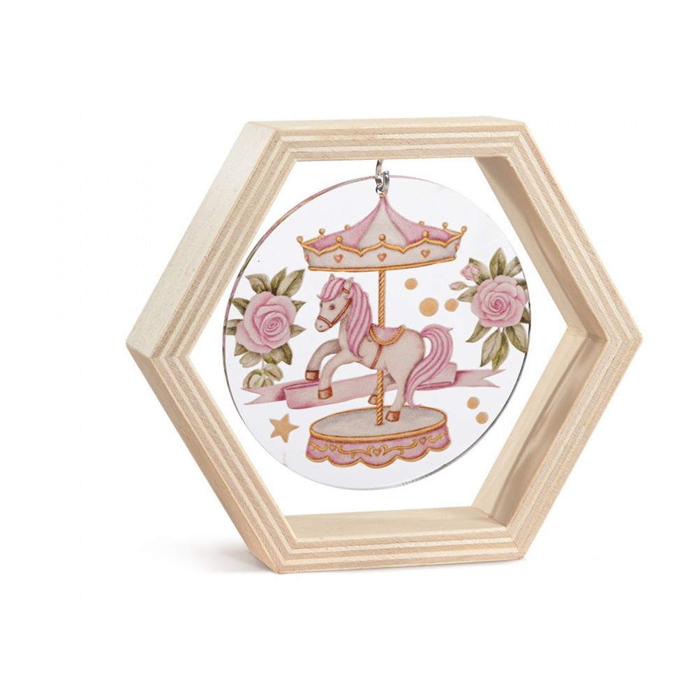 Ξύλινο Εξάγωνο Καδράκι με Plexi 