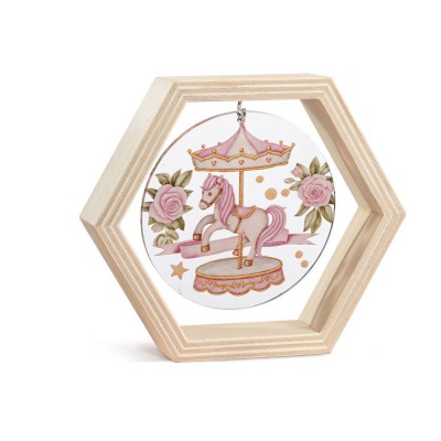 Ξύλινο Εξάγωνο Καδράκι με Plexi