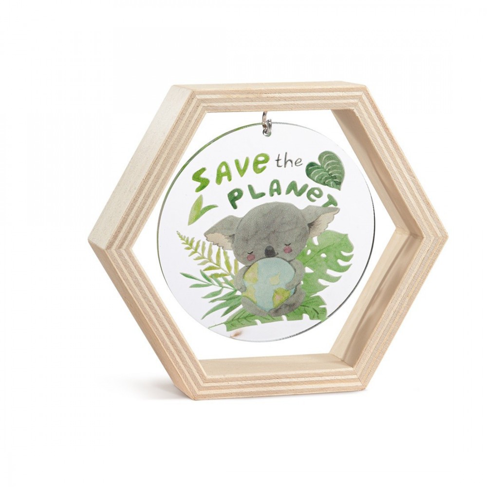 Ξύλινο Εξάγωνο Καδράκι με Plexi 