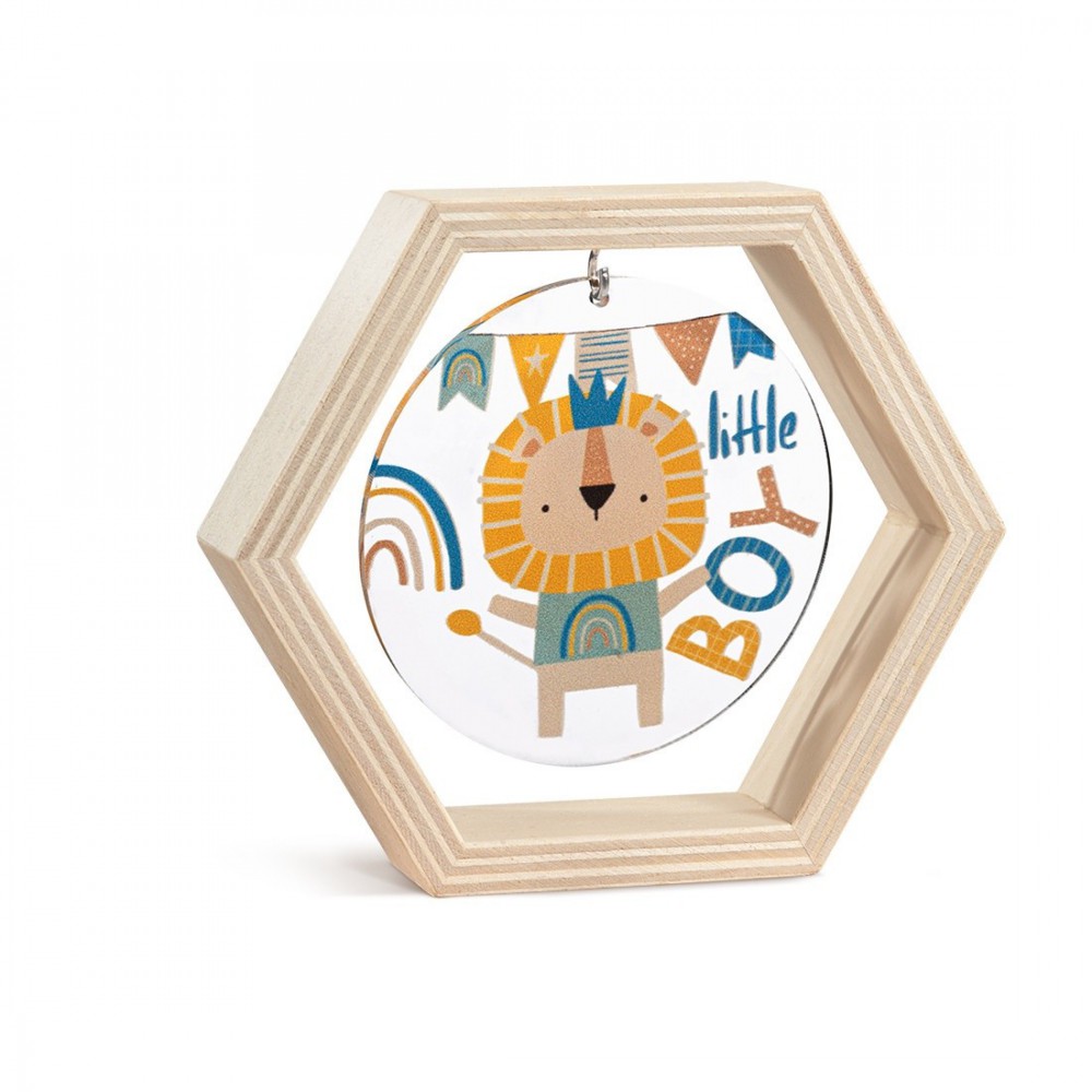 Ξύλινο Εξάγωνο Καδράκι με Plexi 