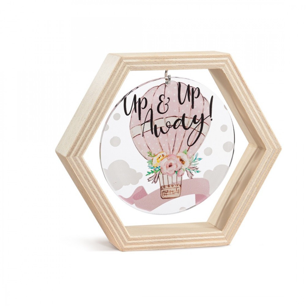 Ξύλινο Εξάγωνο Καδράκι με Plexi 