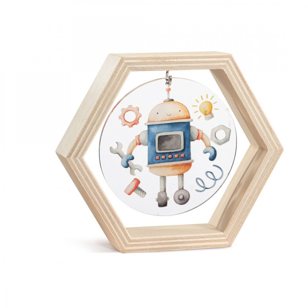 Ξύλινο Εξάγωνο Καδράκι με Plexi 