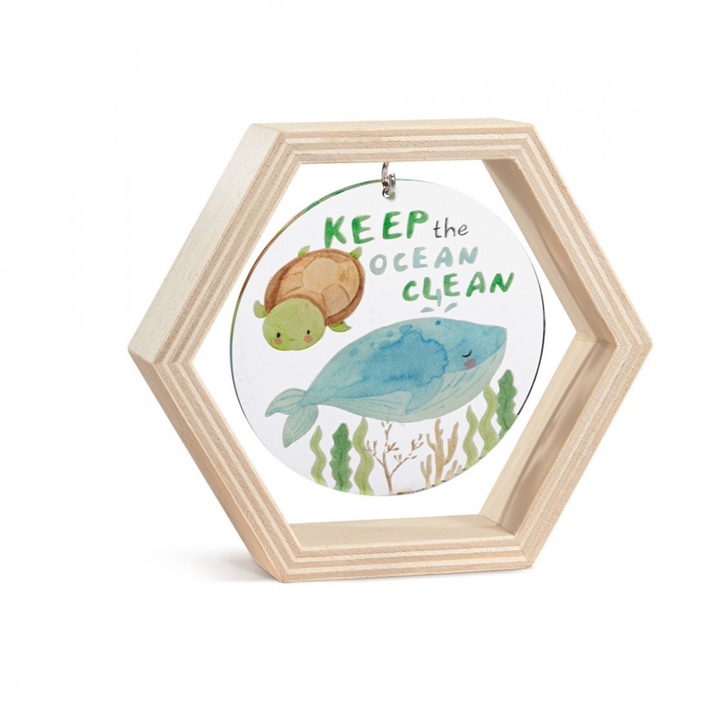 Ξύλινο Εξάγωνο Καδράκι με Plexi 